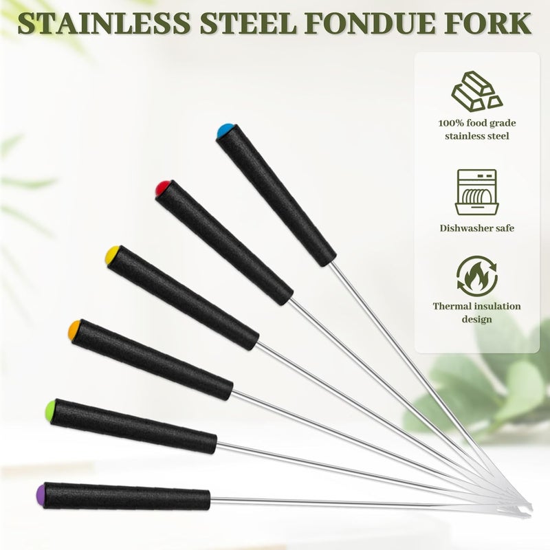 Koceci 16 Pcs Fondue Forks, 9.25 Inch Stainless Steel Fondue Sticks with Heat Protected Handle, Long Forks Suitable for Chocolate Fountain Roast Meat Marshmallows Fruit (6 Colors) - Image 4